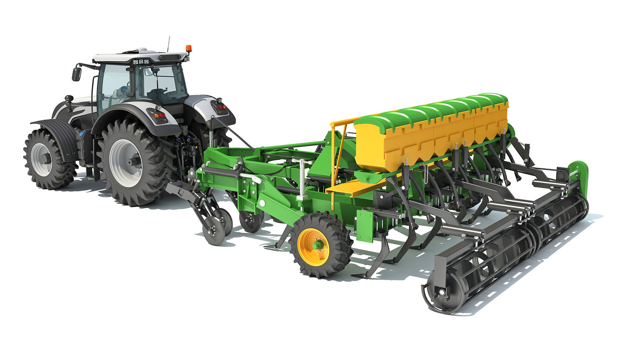 Tractor with Trailed Disc Harrow 3D model_2