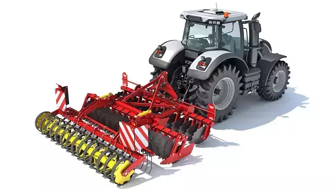 Tractor with Compact Disc Harrow 3D model