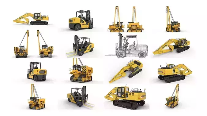 Excavator Tractor Forklift Komatsu  3D Model Collection