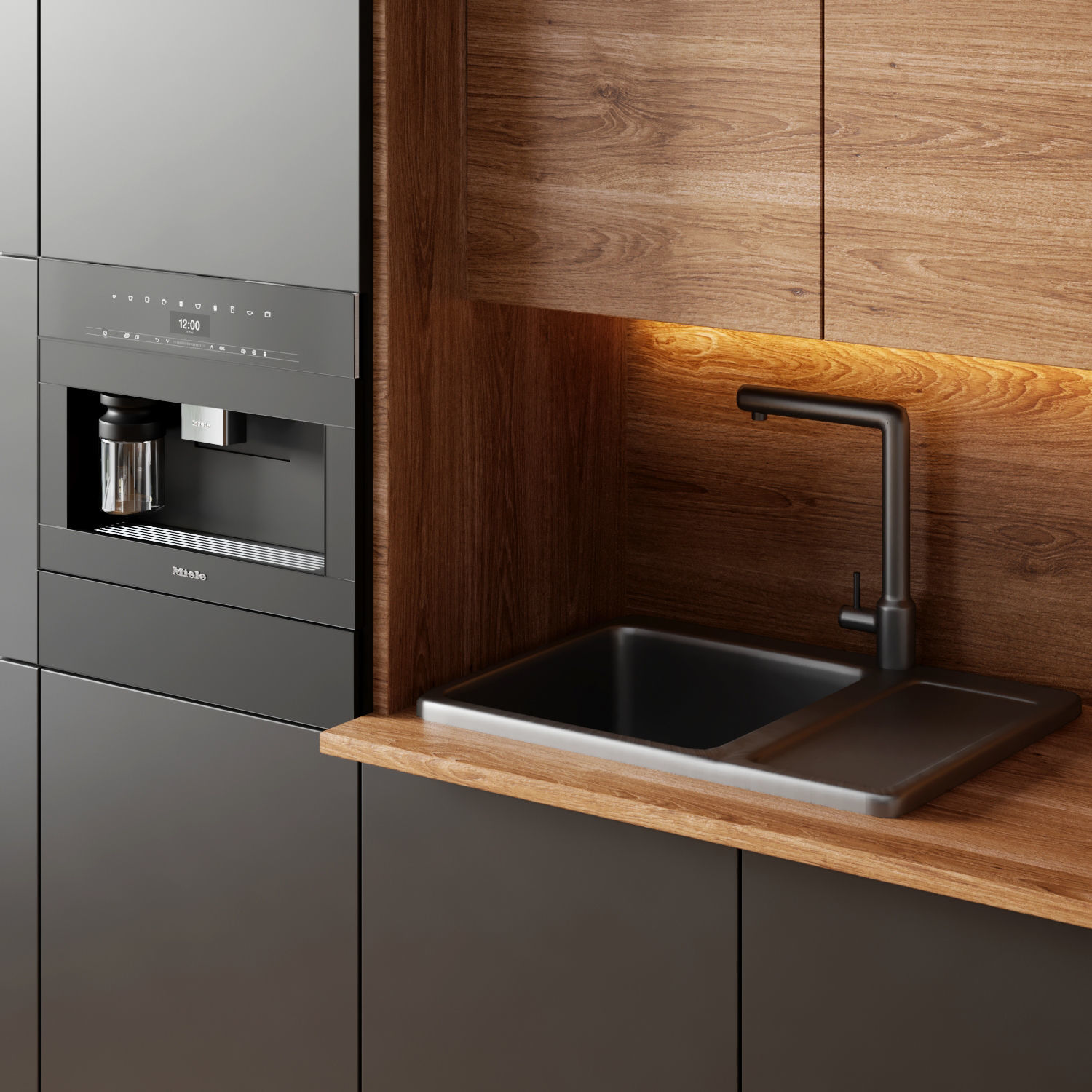 modern kitchen with black cabinet Low-poly 3D model_2