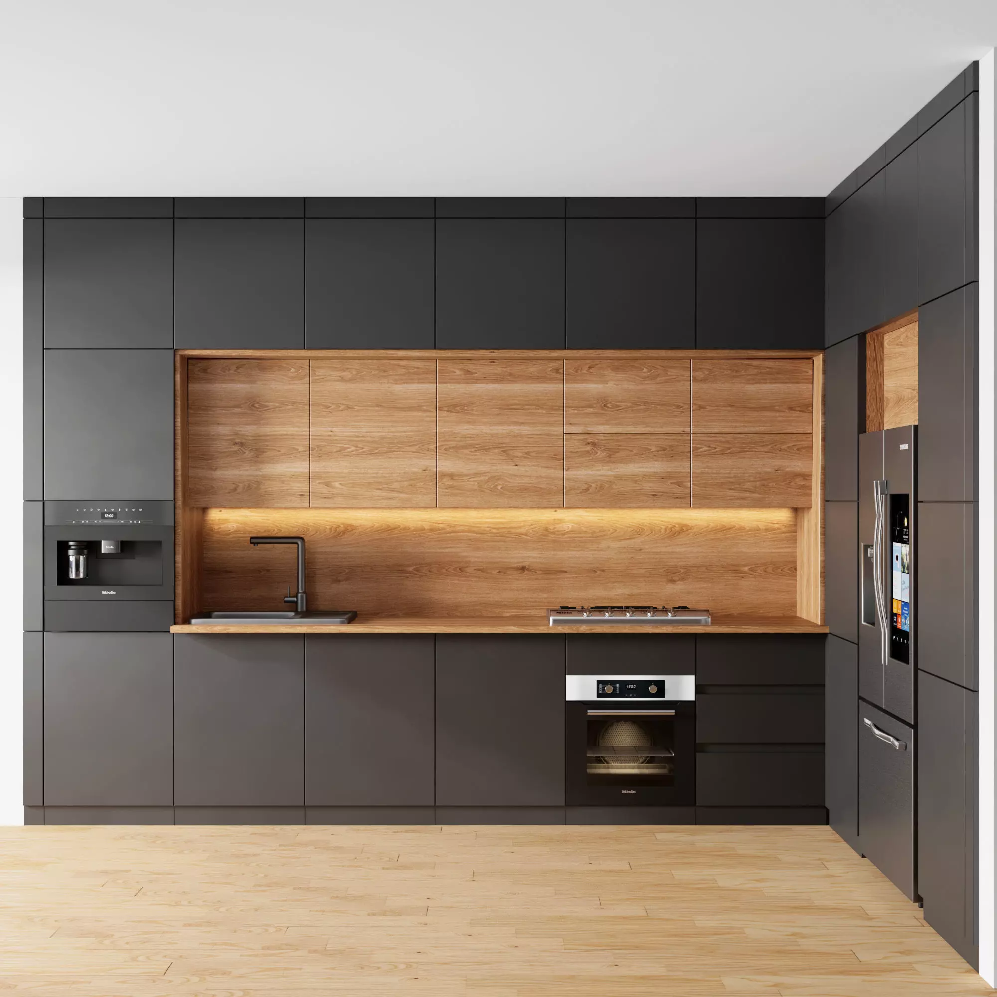 modern kitchen with black cabinet Low-poly 3D model_0