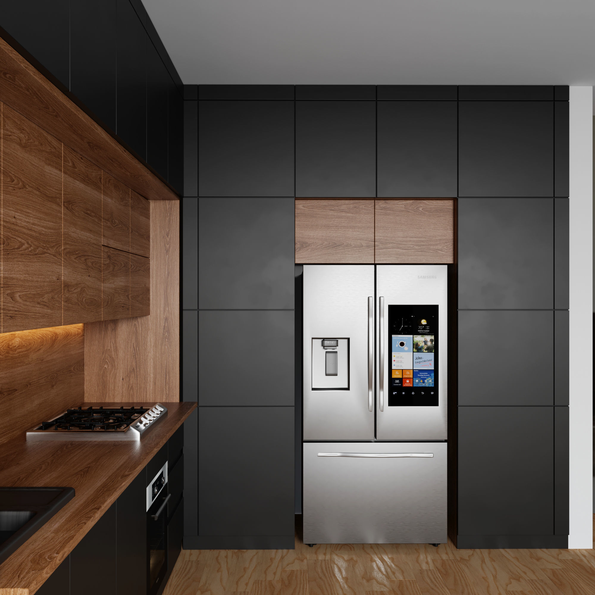 modern kitchen with black cabinet Low-poly 3D model_1