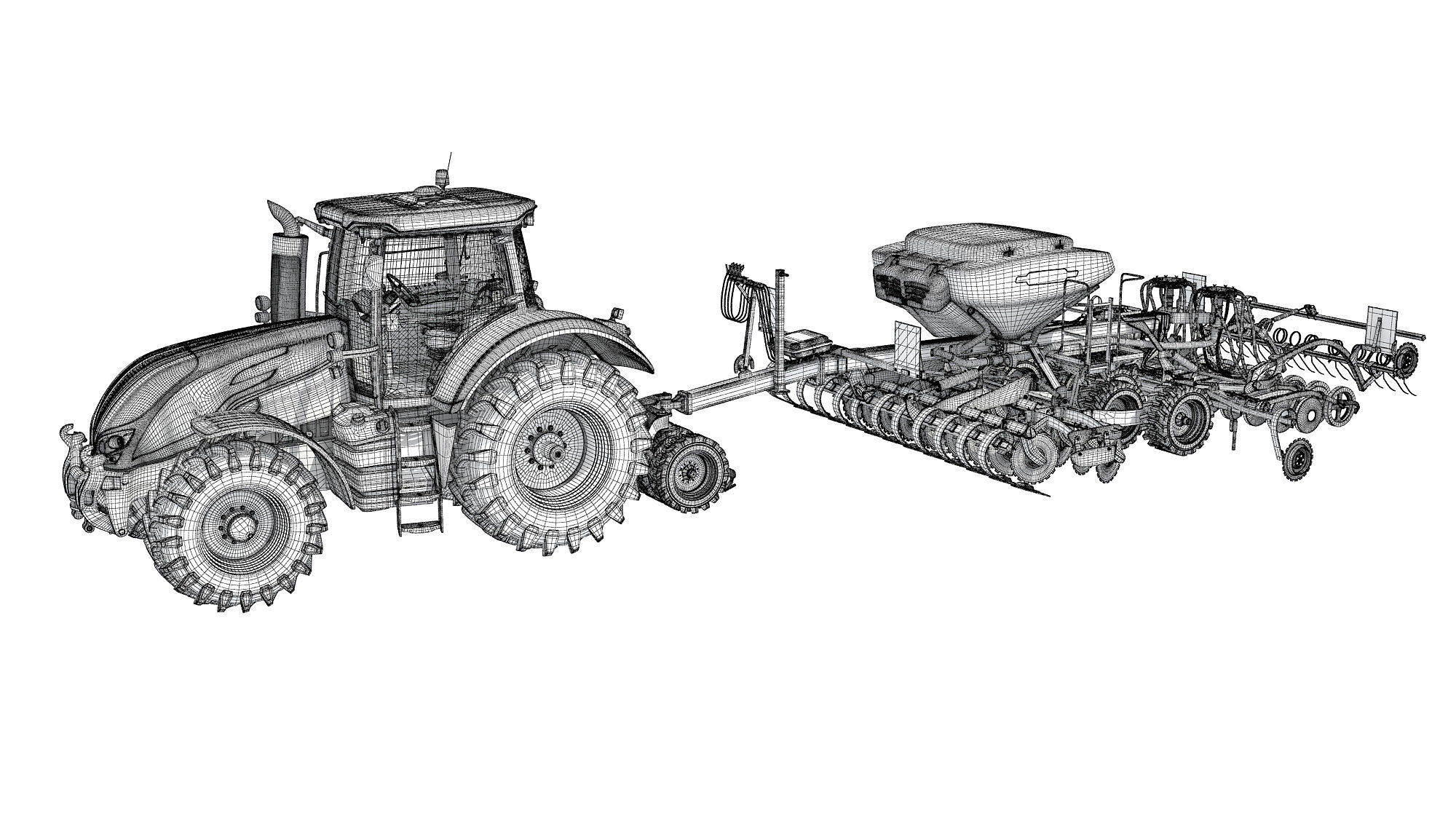 Tractor with Trailed Seed Drill 3D model_16
