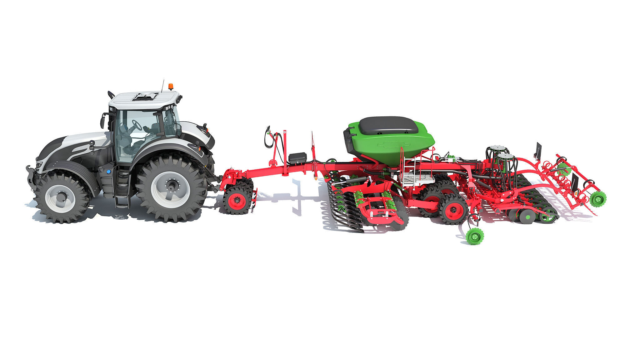 Tractor with Trailed Seed Drill 3D model_1