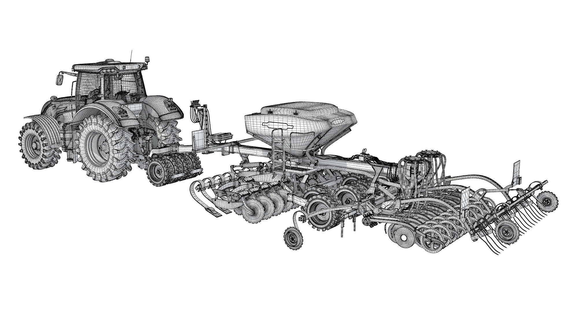 Tractor with Trailed Seed Drill 3D model_17