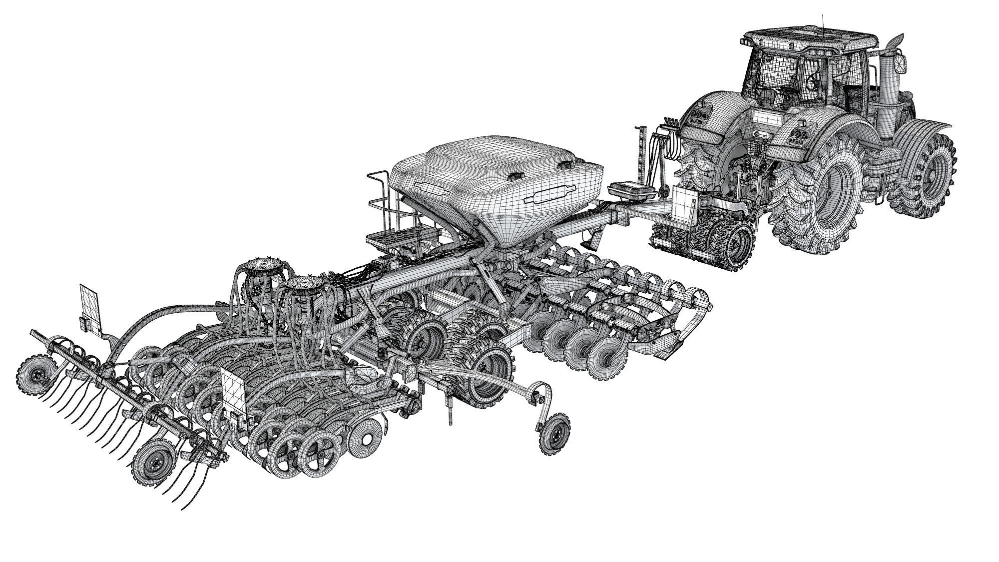 Tractor with Trailed Seed Drill 3D model_18
