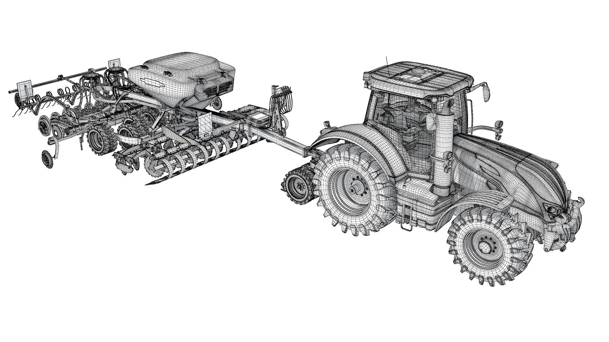 Tractor with Trailed Seed Drill 3D model_19