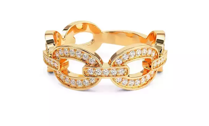 gold chain ring with diamonds 3D print model