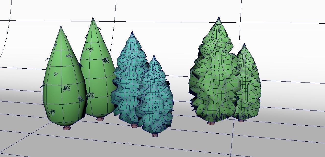 Low poly Stylized  cypress collection Low-poly 3D model_4