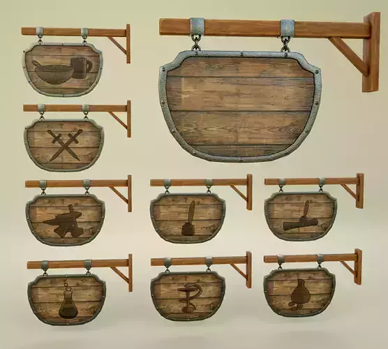 Medival Sign Set Low-poly 3D model Medival Sign Set Low-poly 3D model