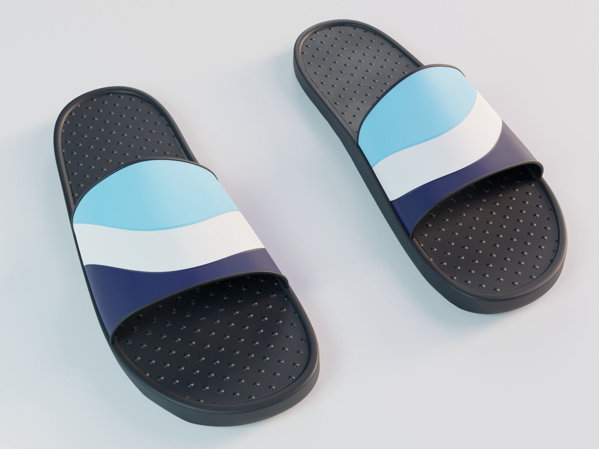 Slippers pair of slide sandals Low-poly 3D model_2