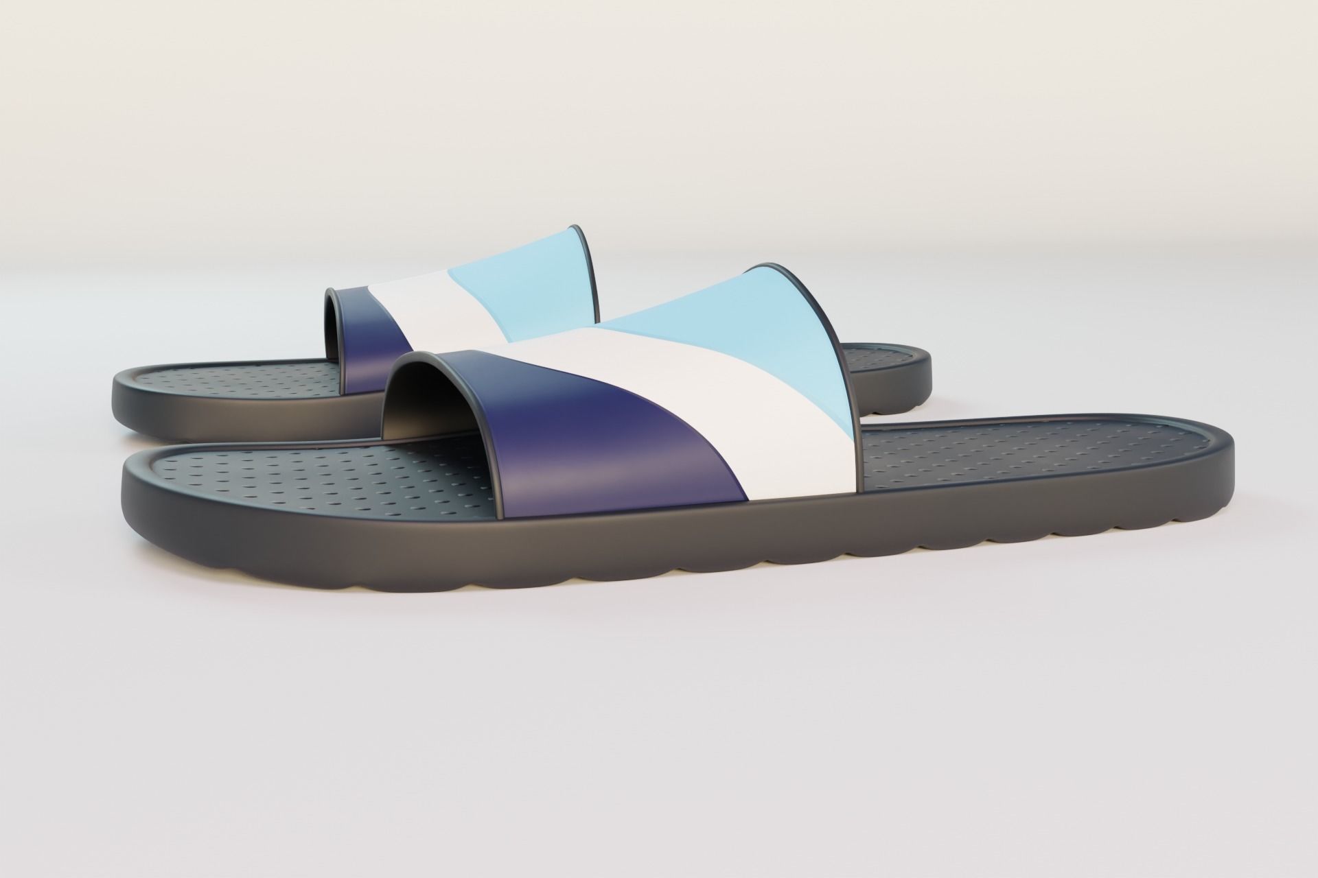Slippers pair of slide sandals Low-poly 3D model_9