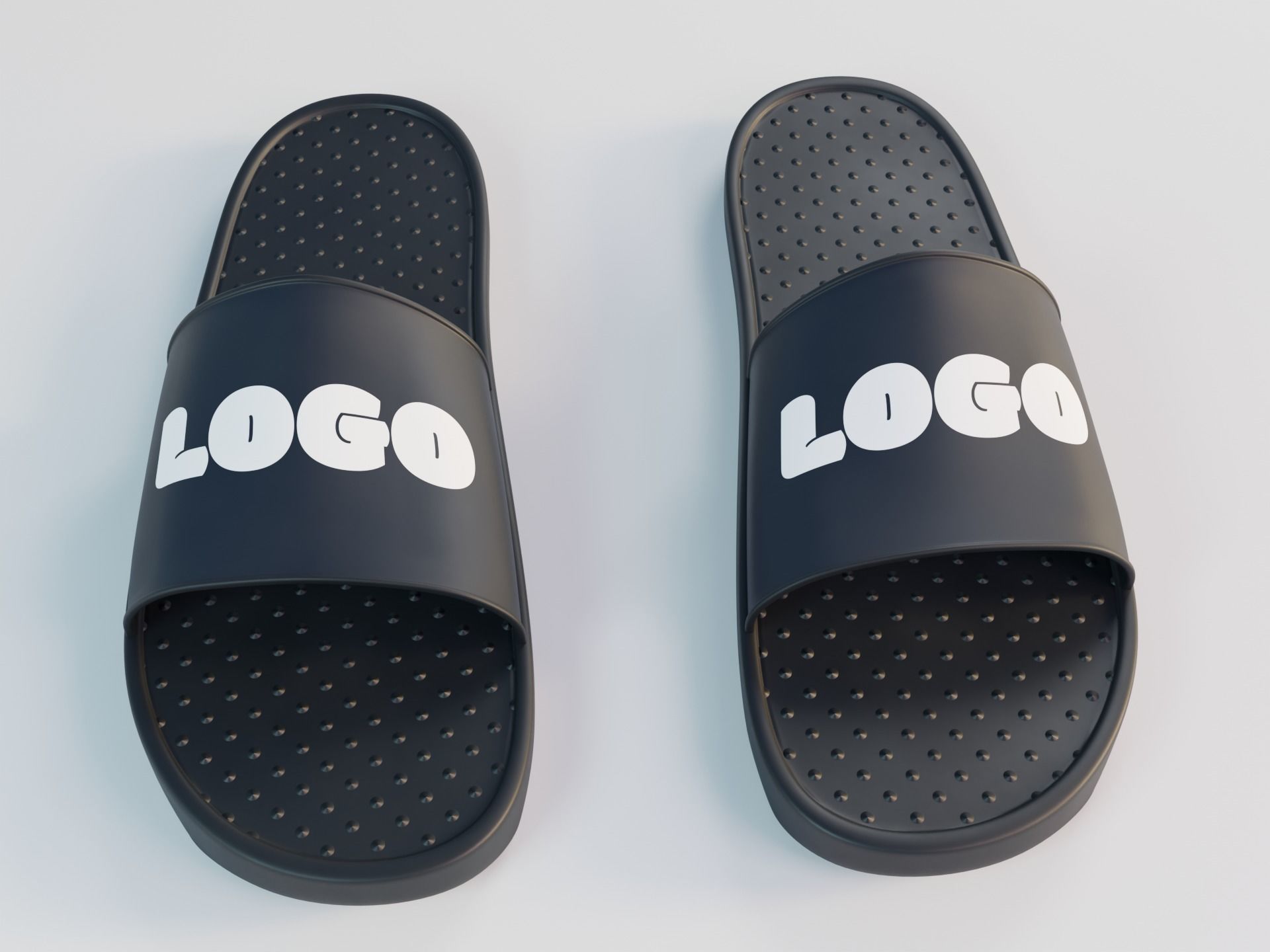 Slippers pair of slide sandals Low-poly 3D model_3