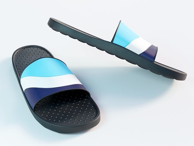 Slippers pair of slide sandals Low-poly 3D model