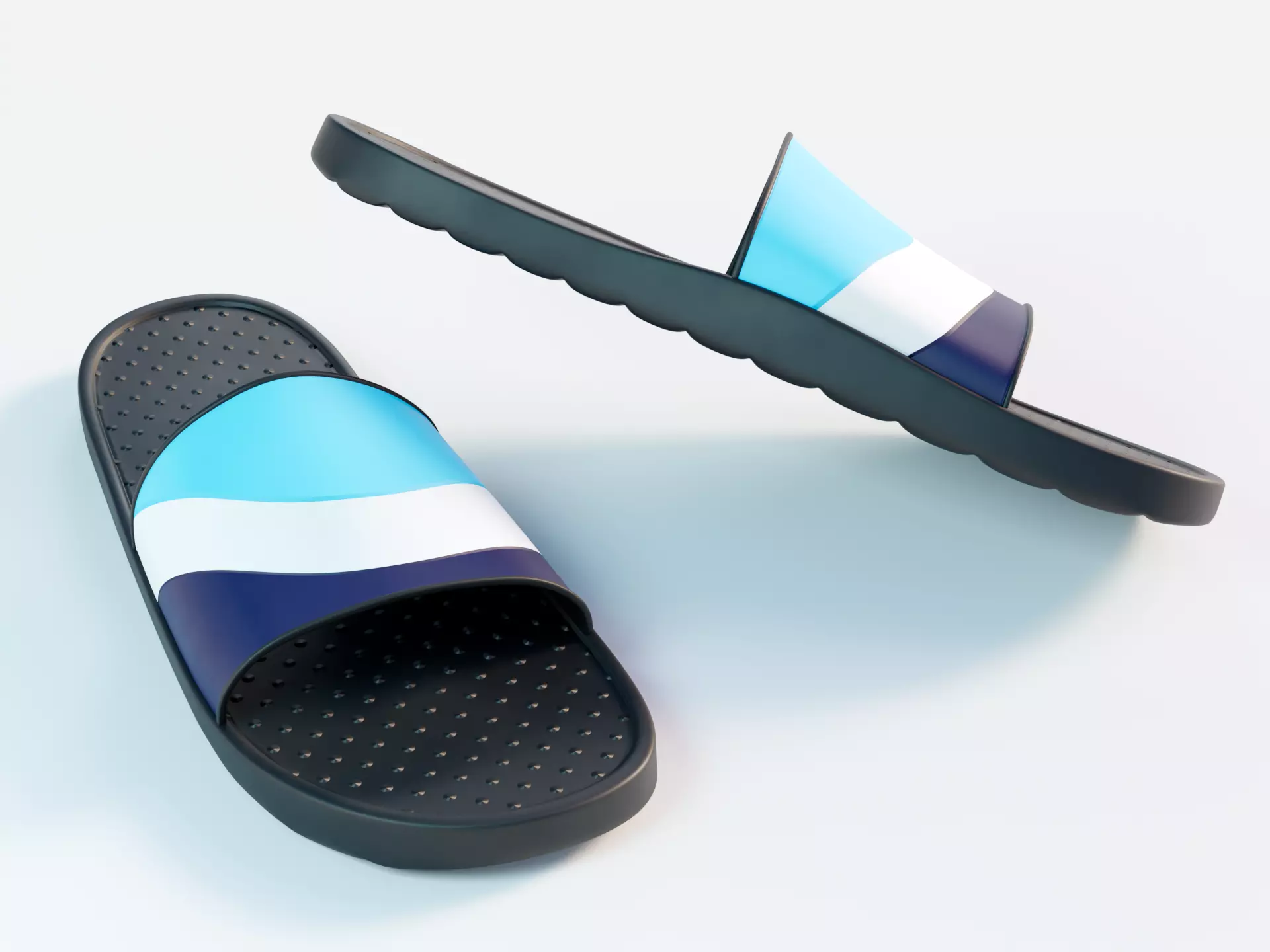 Slippers pair of slide sandals Low-poly 3D model_0