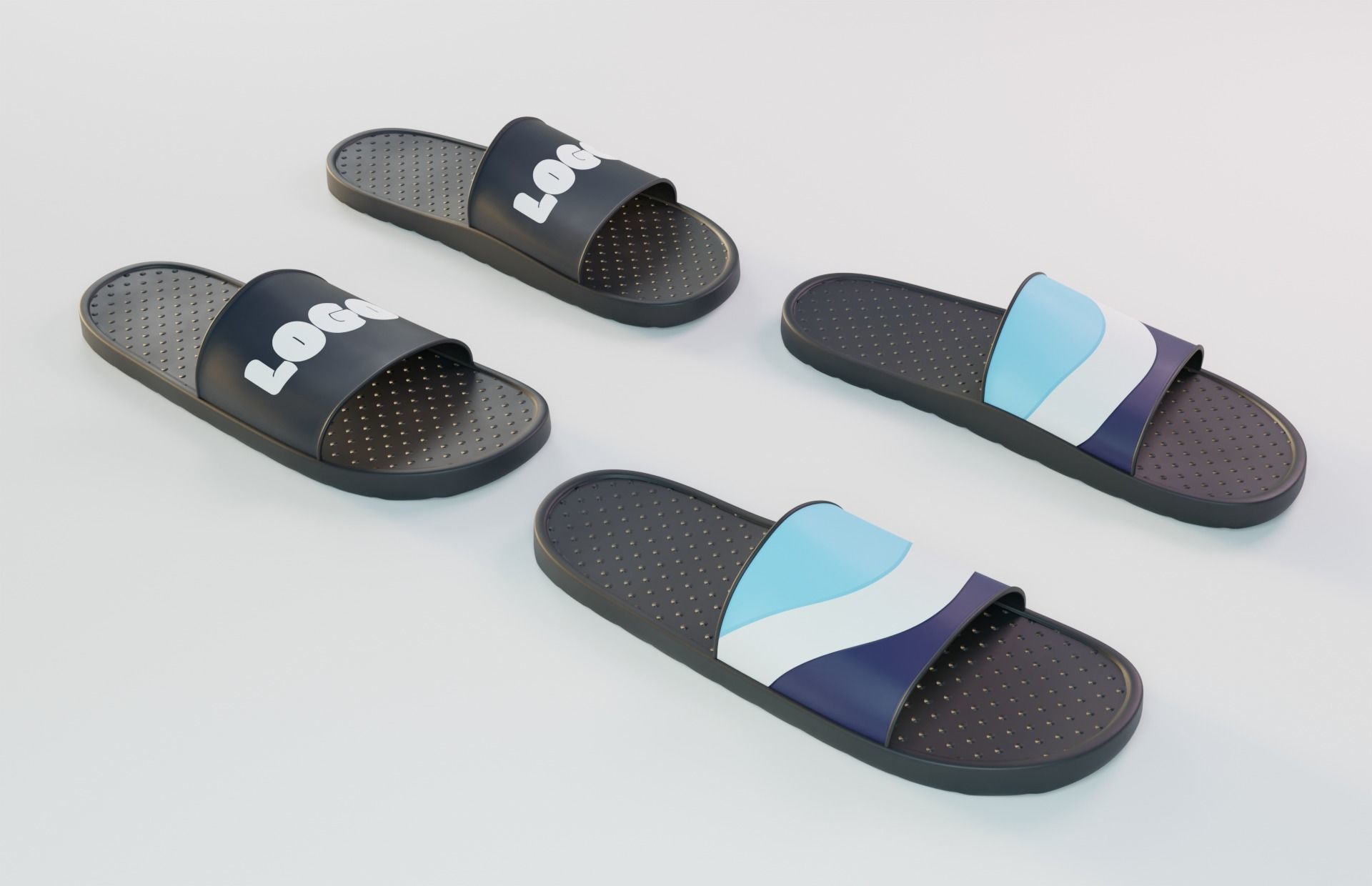 Slippers pair of slide sandals Low-poly 3D model_1