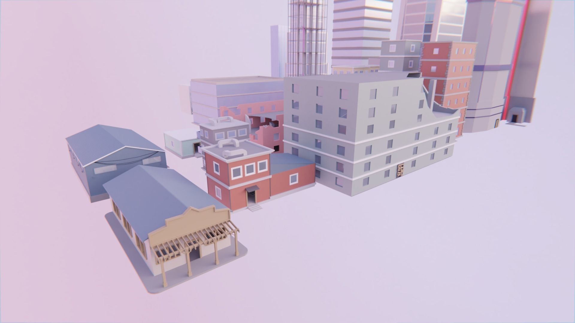 City Buildings - 22 pack - Low Poly Style Low-poly 3D model_1