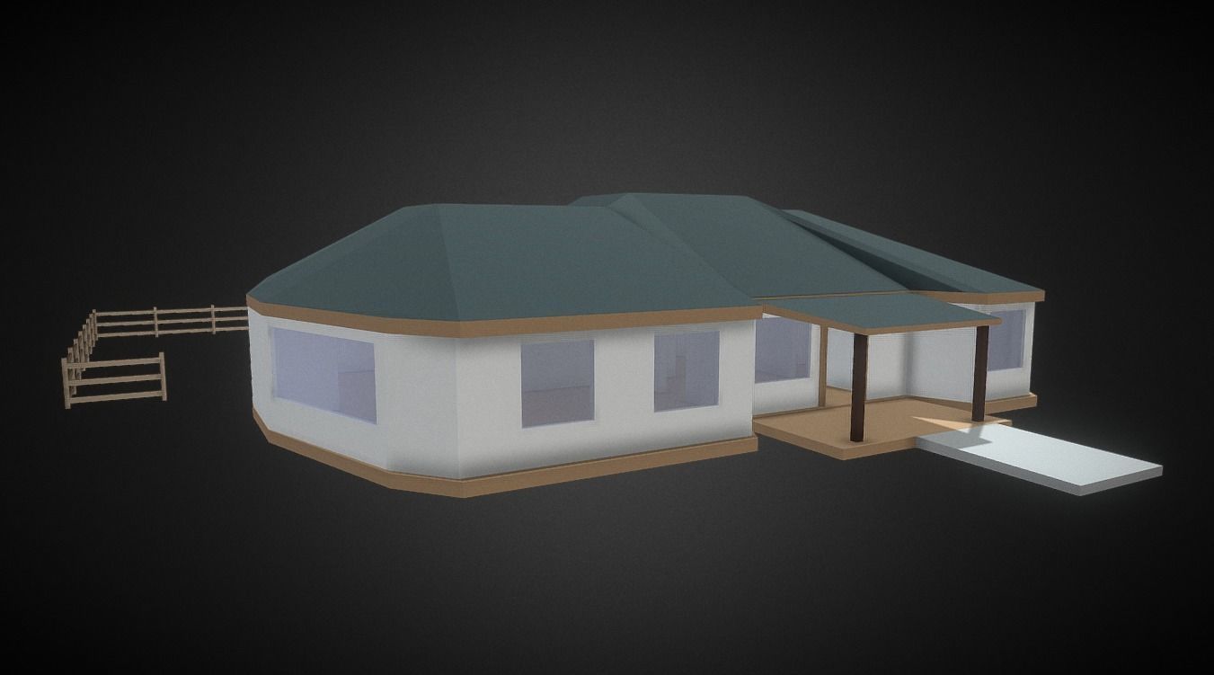 House with Interior - Low Poly Style Free low-poly 3D model_2