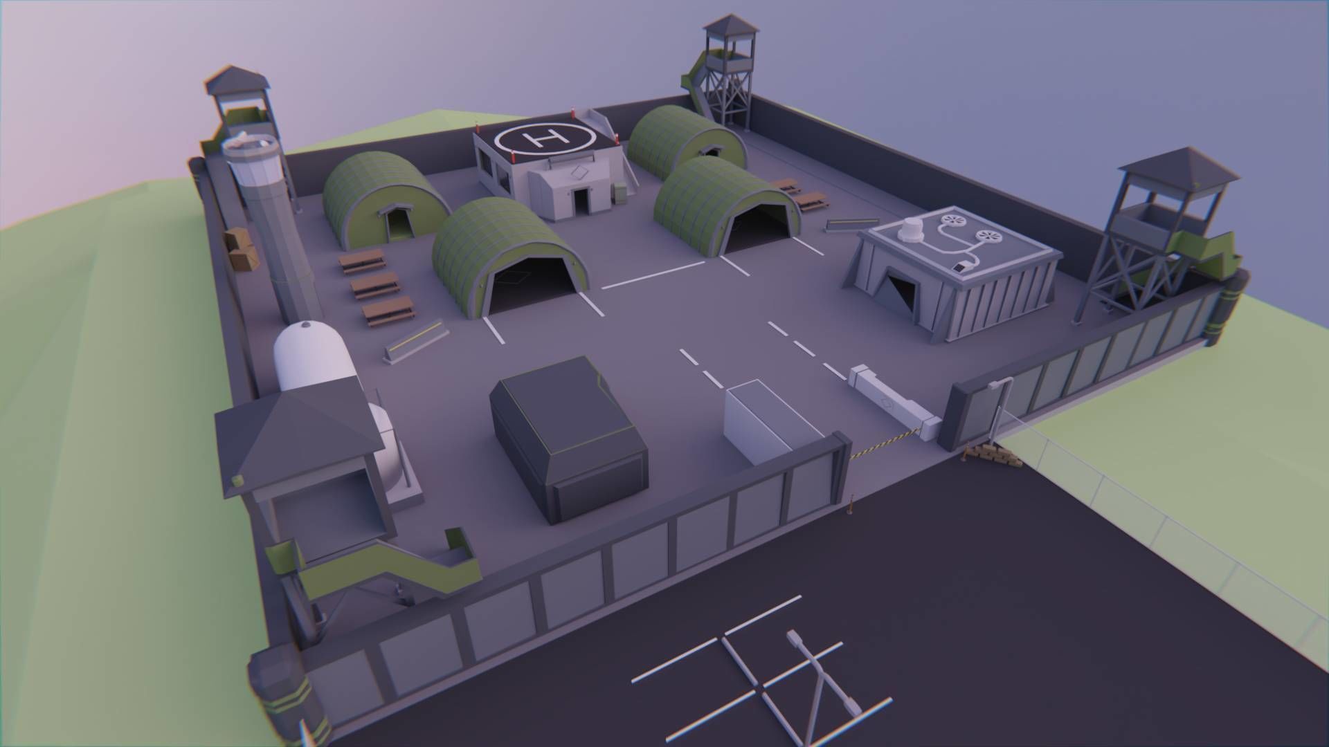 Military Base - Low Poly Style Low-poly 3D model_1