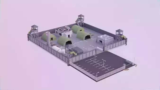 Military Base - Low Poly Style Low-poly 3D model