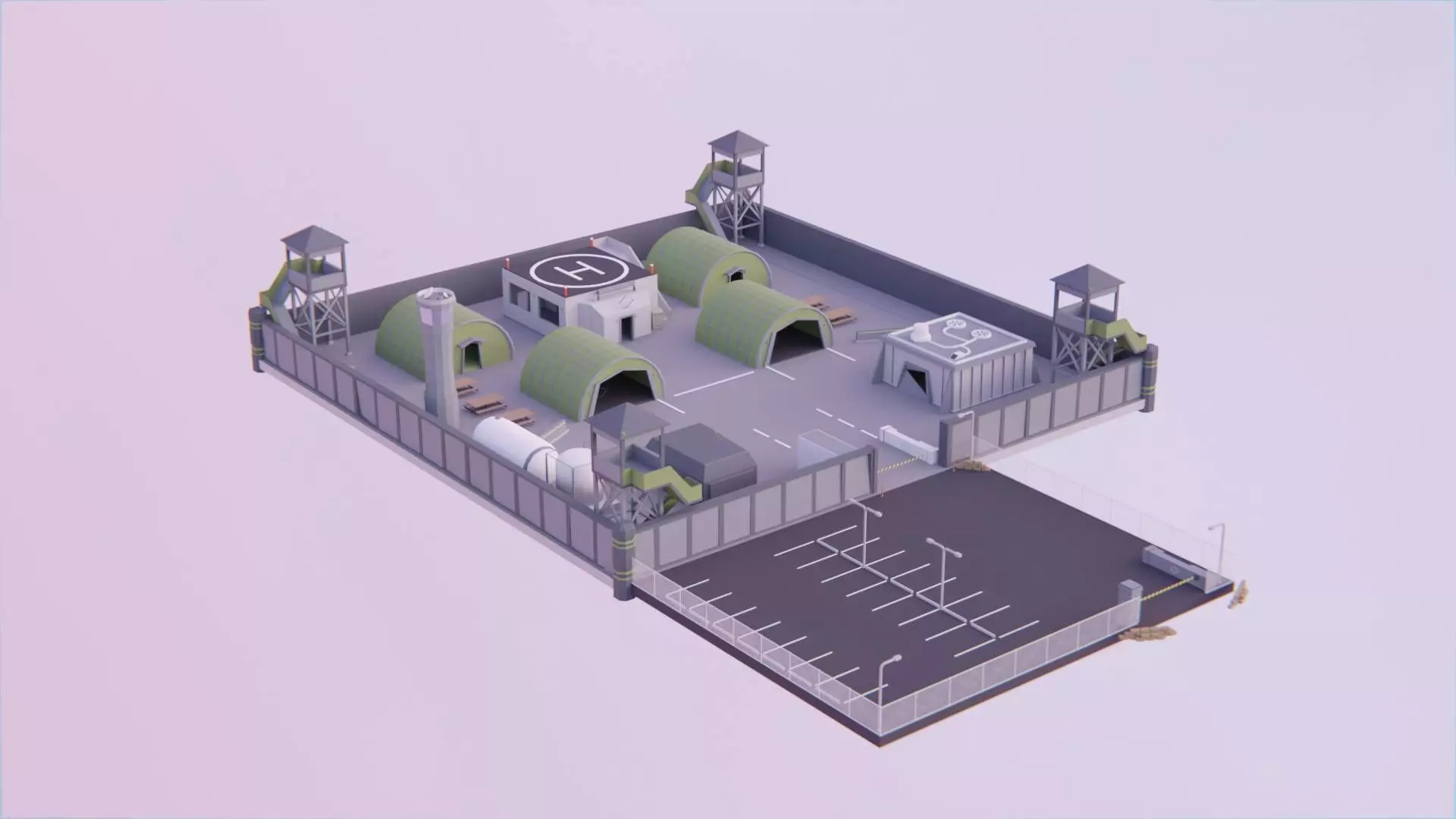 Military Base - Low Poly Style Low-poly 3D model_0
