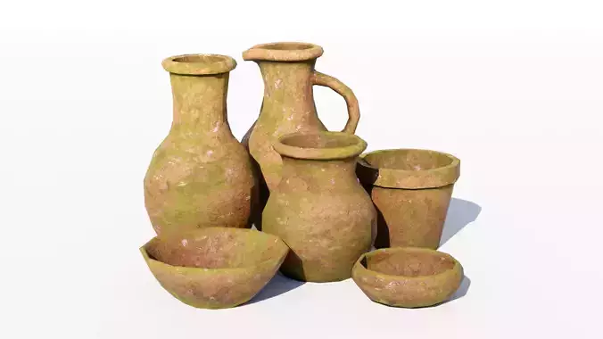 Mossy Clay Containers Low-Poly 3d models