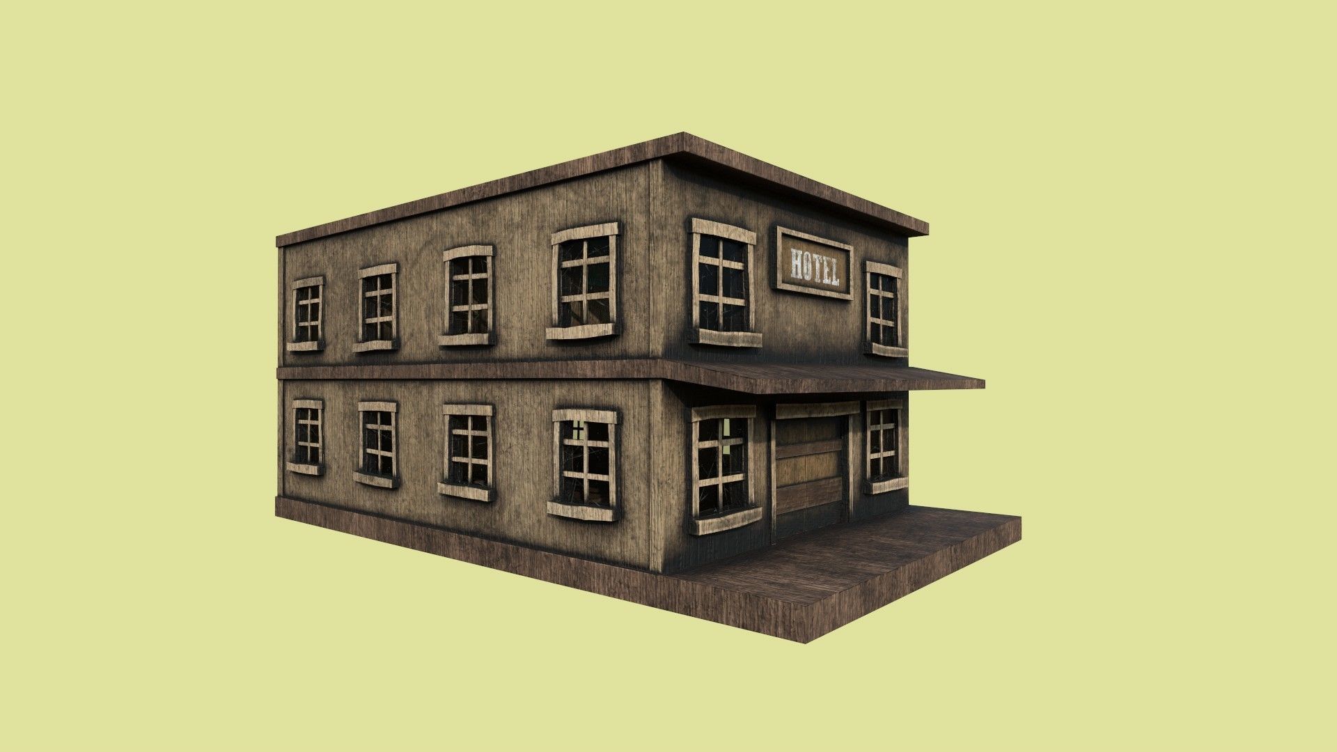 Western Hotel - Wild West - Building Backdrop Full Perm Low-poly 3D model_1