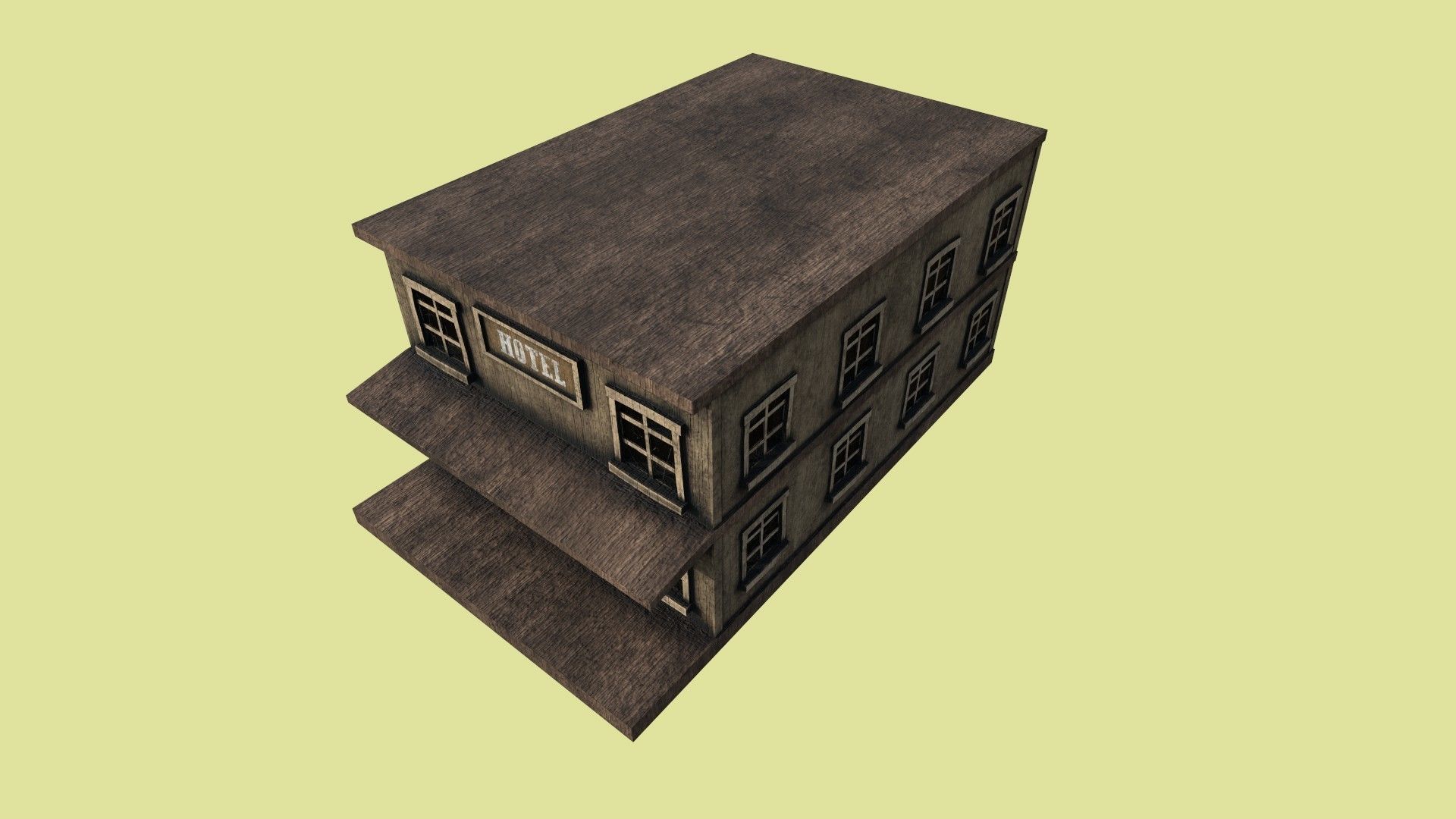 Western Hotel - Wild West - Building Backdrop Full Perm Low-poly 3D model_2