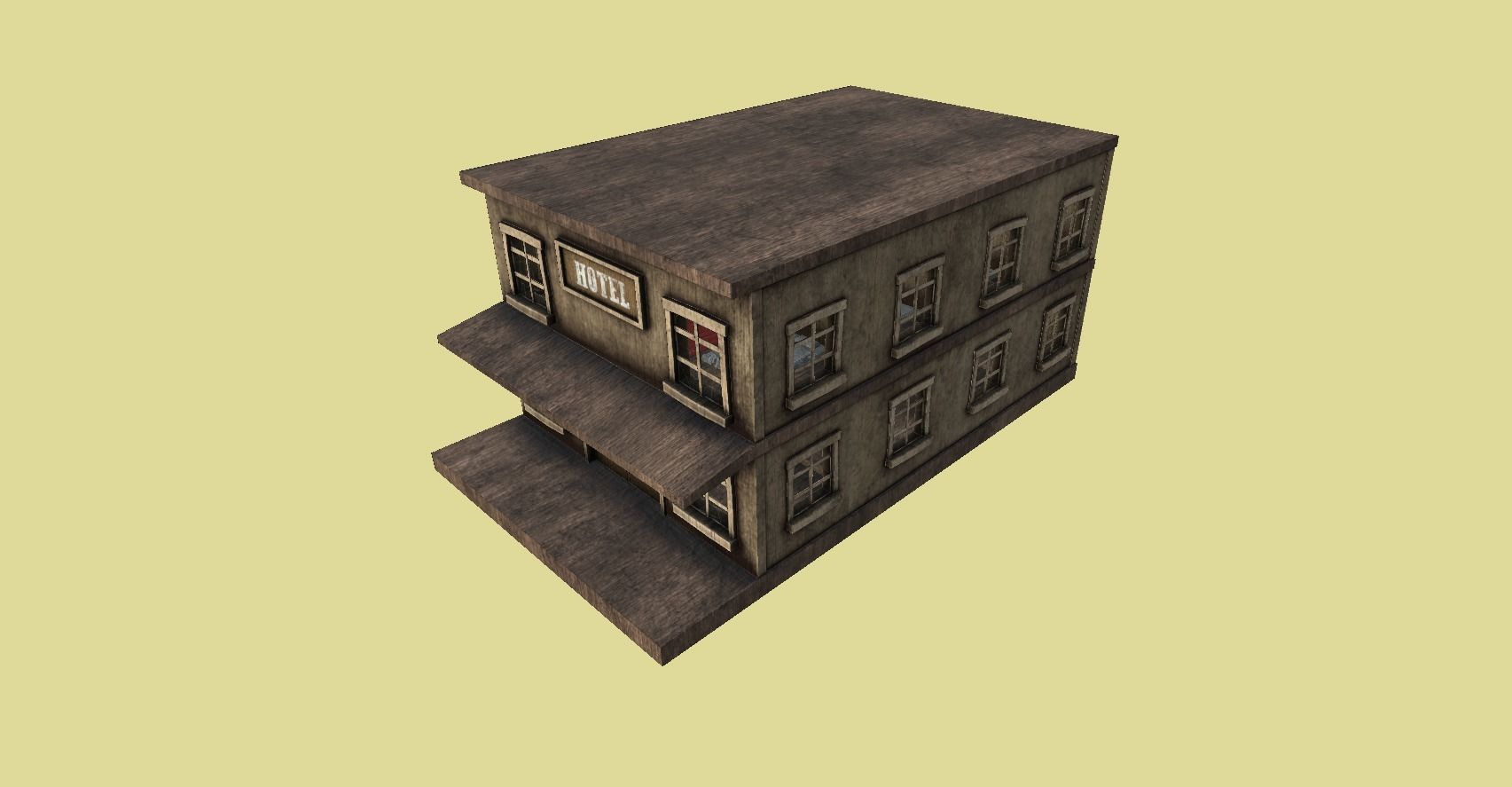 Western Hotel - Wild West - Building Backdrop Full Perm Low-poly 3D model_9