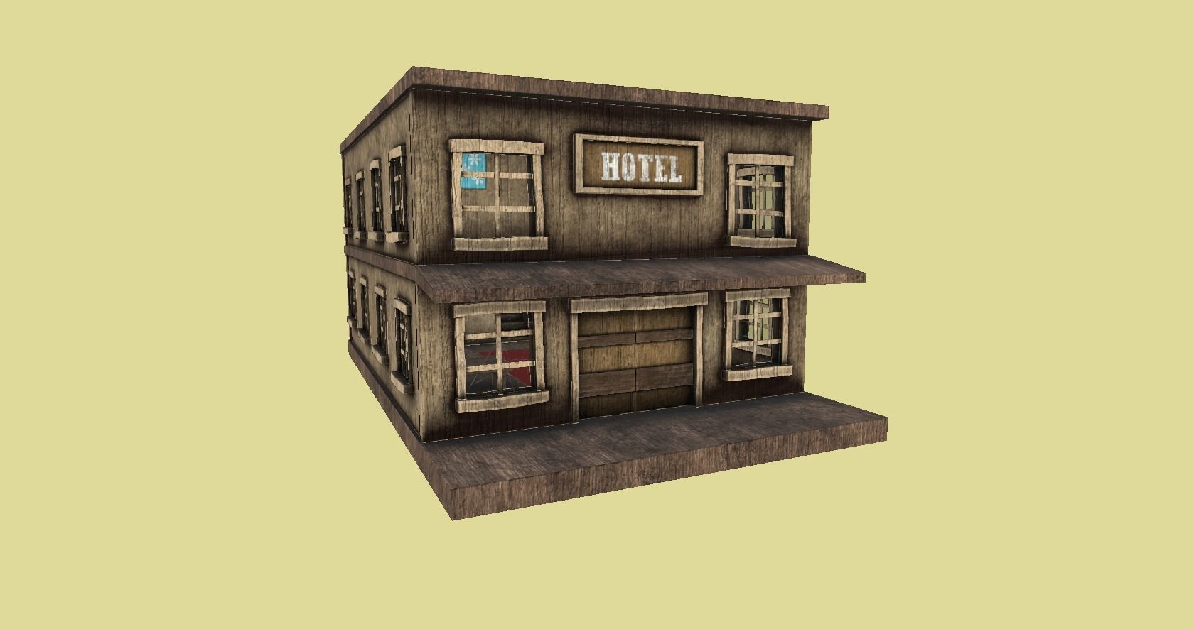 Western Hotel - Wild West - Building Backdrop Full Perm Low-poly 3D model_3