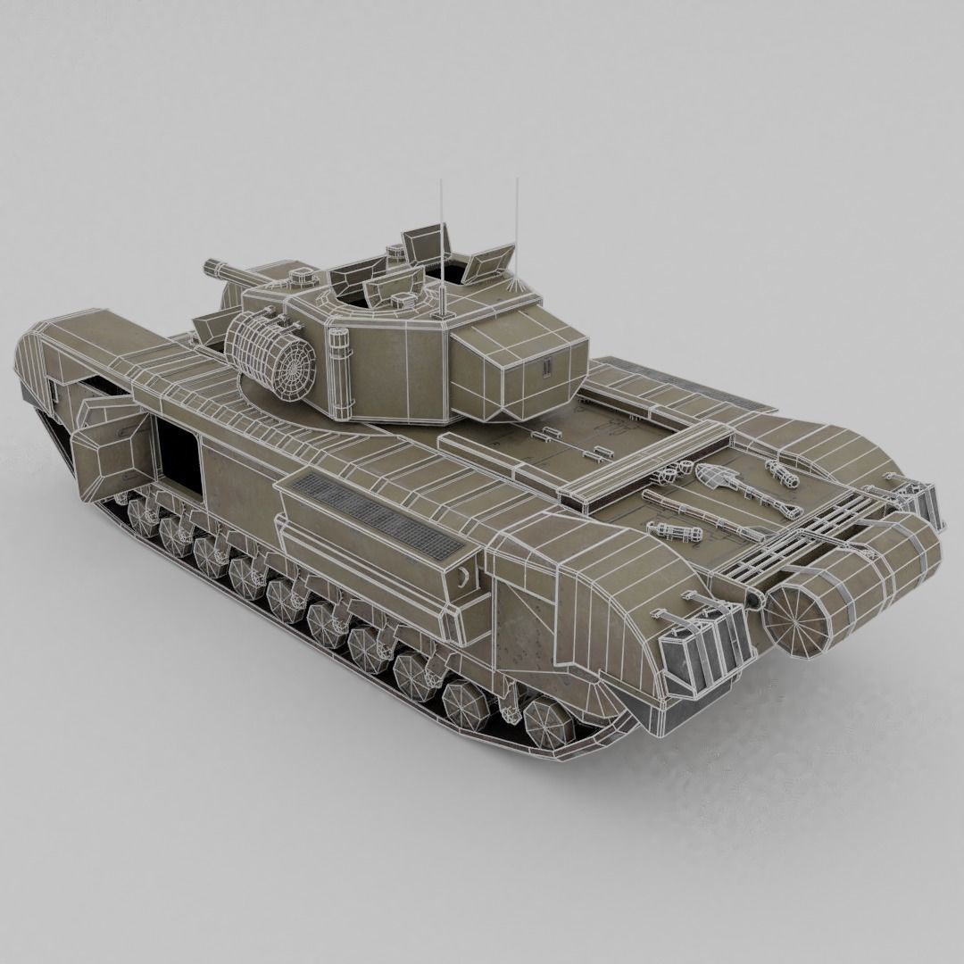 Churchill MK III Infantry Support Heavy Tank Low-poly 3D model_7