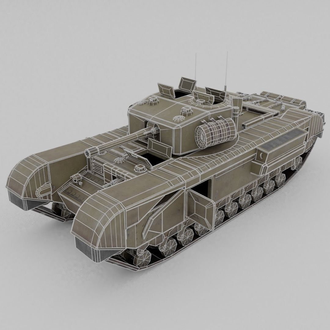 Churchill MK III Infantry Support Heavy Tank Low-poly 3D model_3