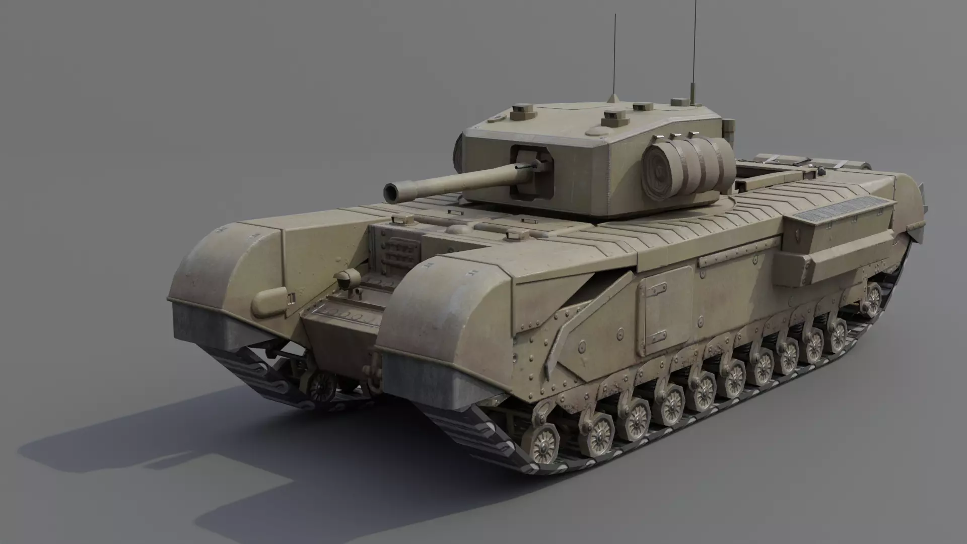 Churchill MK III Infantry Support Heavy Tank Low-poly 3D model_0