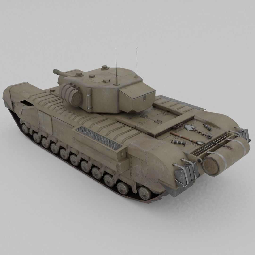 Churchill MK III Infantry Support Heavy Tank Low-poly 3D model_6