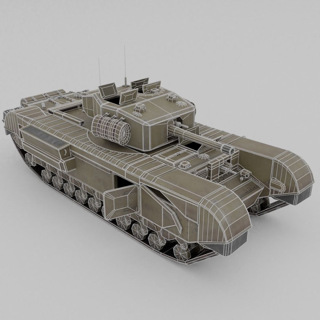 Churchill MK III Infantry Support Heavy Tank Low-poly 3D model_5