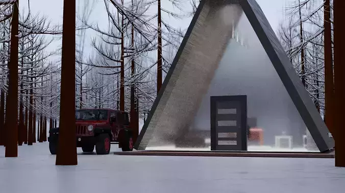 modern cottage in snow Free 3D model