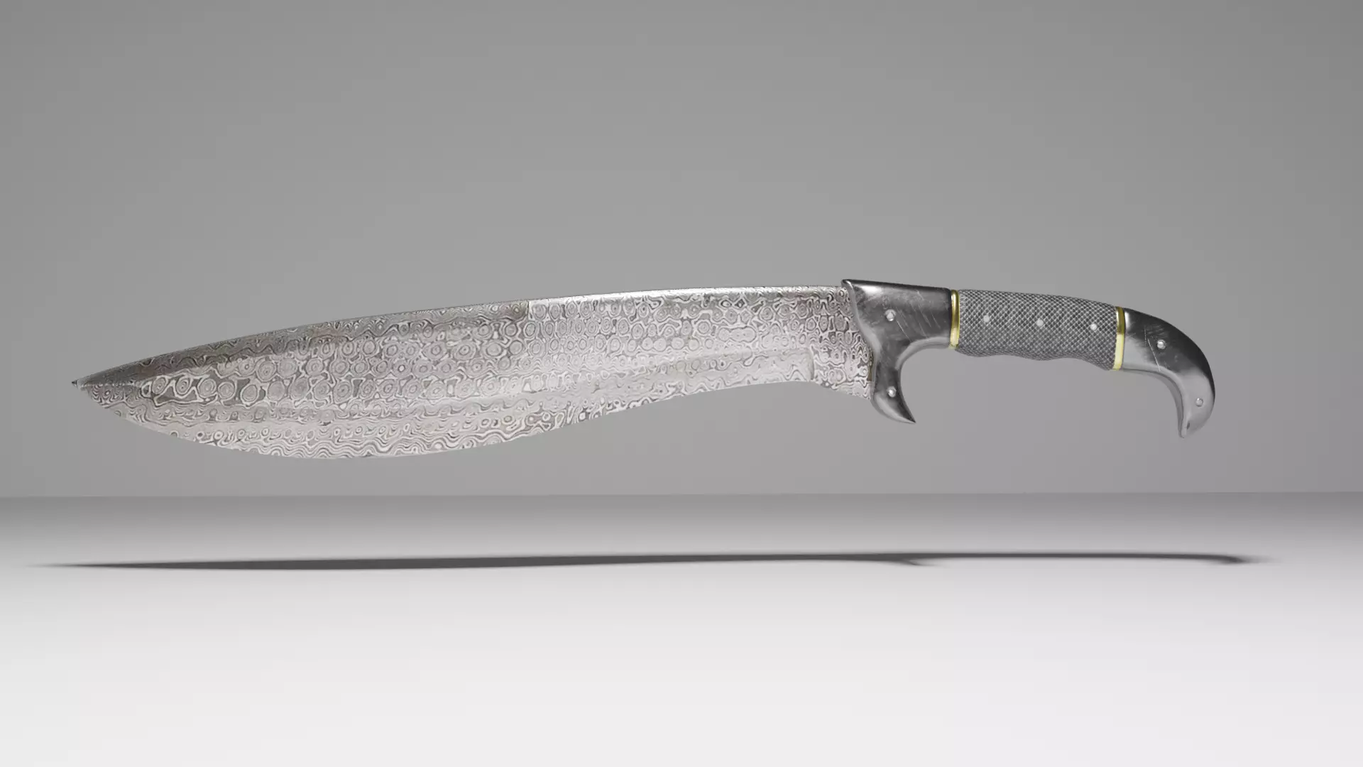 Damascus Hunting Machete Low-poly 3D model_0