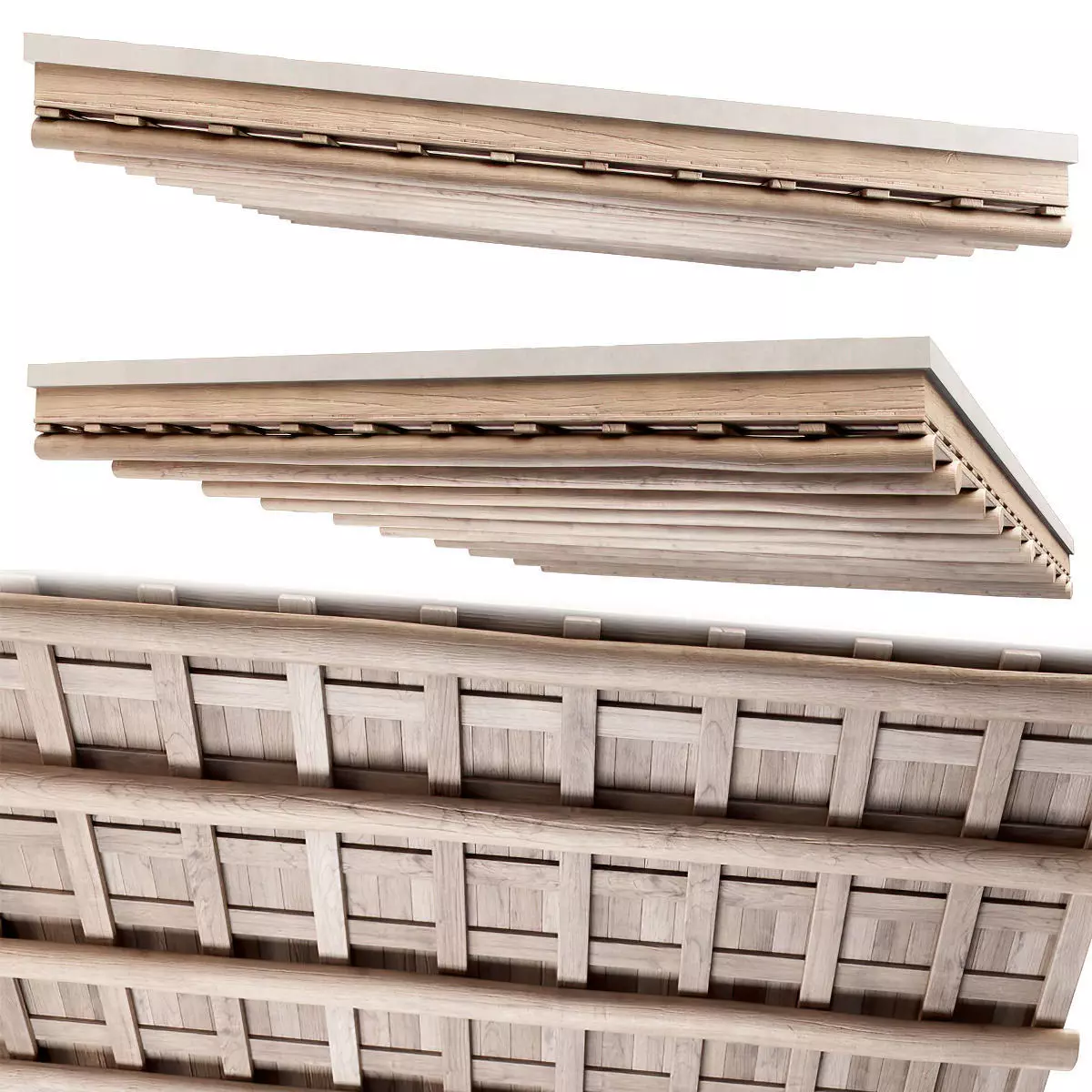 Pitched wooden ceiling Low-poly 3D model