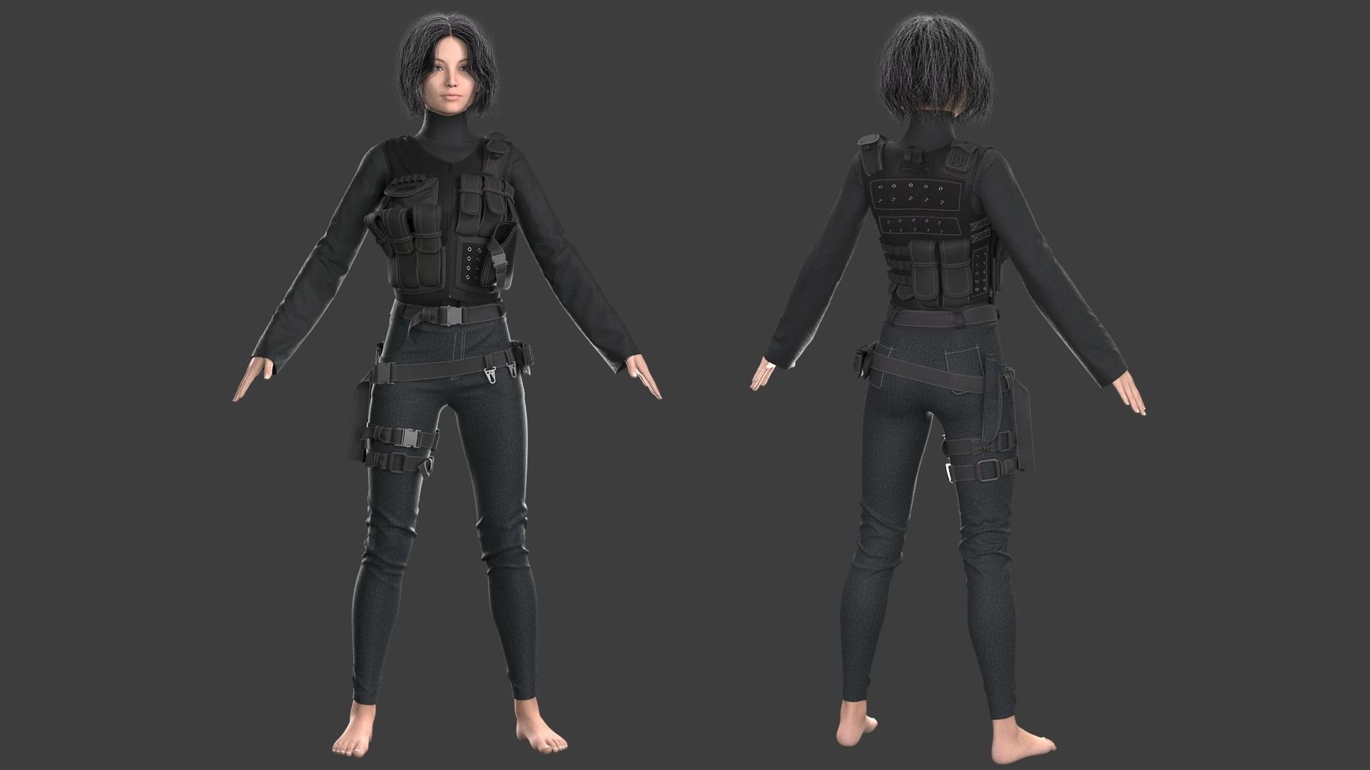 Tactical Female Outfit  Marvelous Designer project  3D model_1