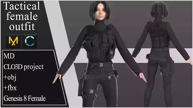 Tactical Female Outfit  Marvelous Designer project  3D model