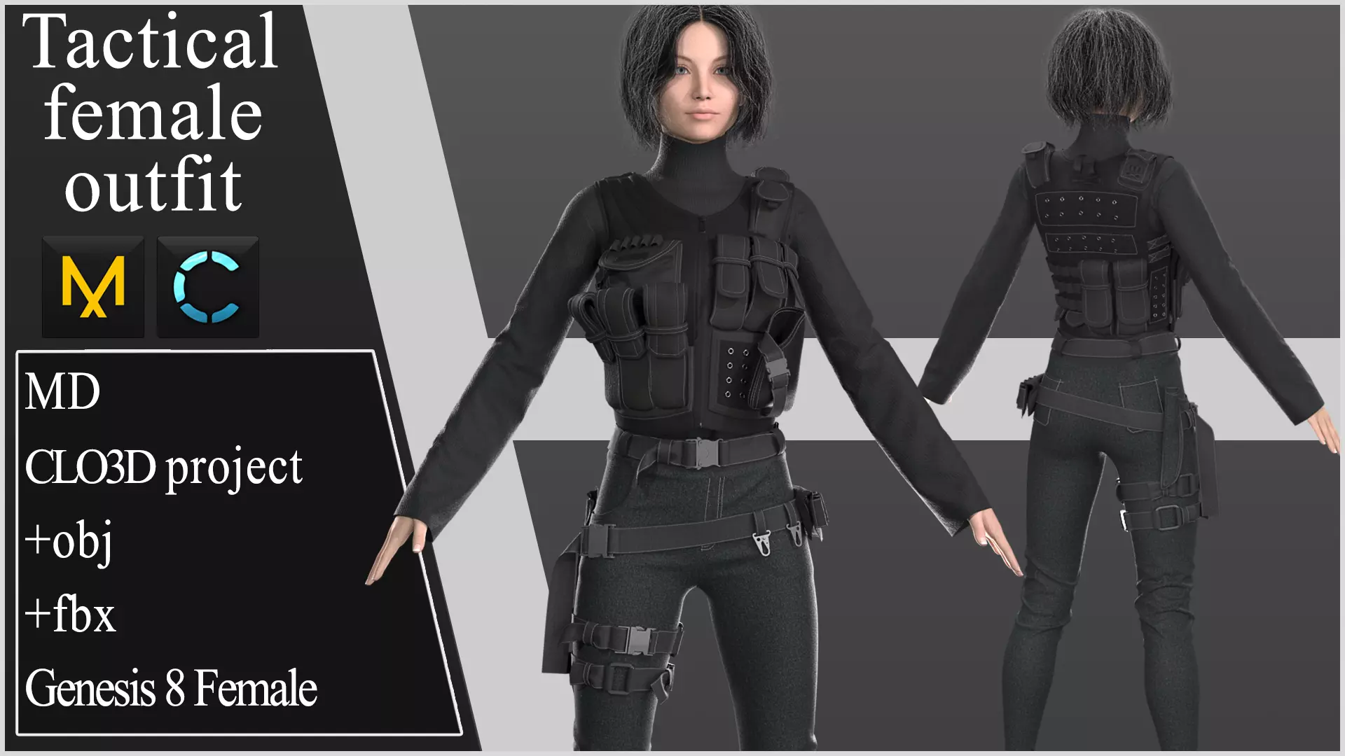 Tactical Female Outfit  Marvelous Designer project  3D model_0