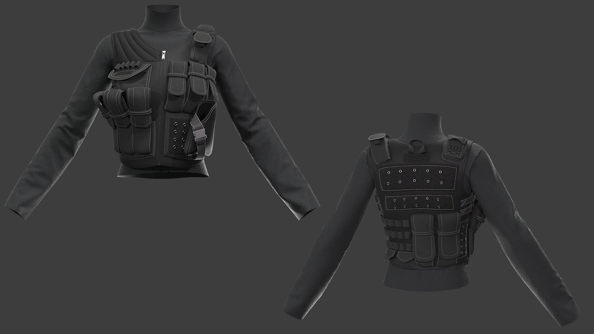 Tactical Female Outfit  Marvelous Designer project  3D model_2