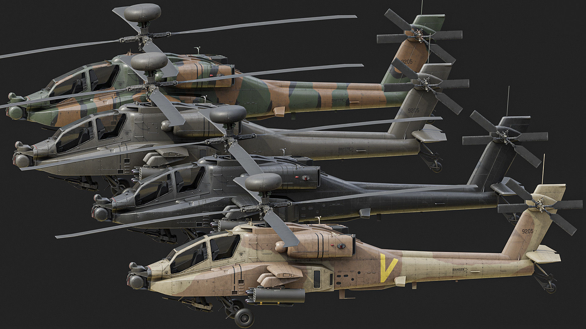 AH64 Apache Helicopters Low-poly 3D model_1