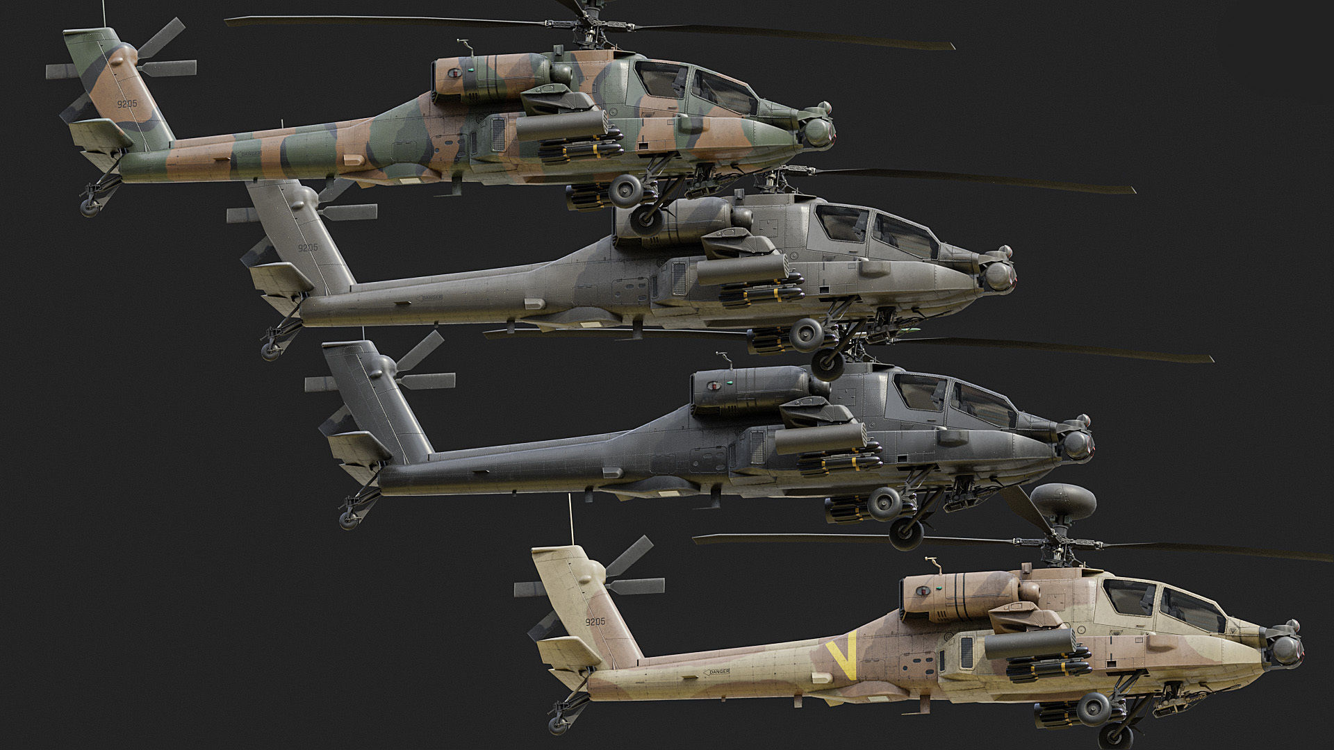 AH64 Apache Helicopters Low-poly 3D model_2