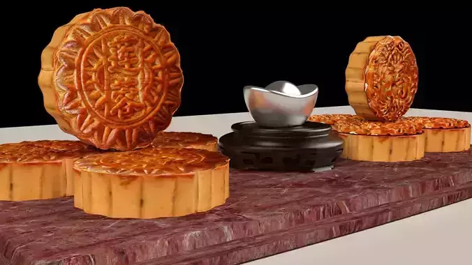 Chinese moon cake with yuanbao