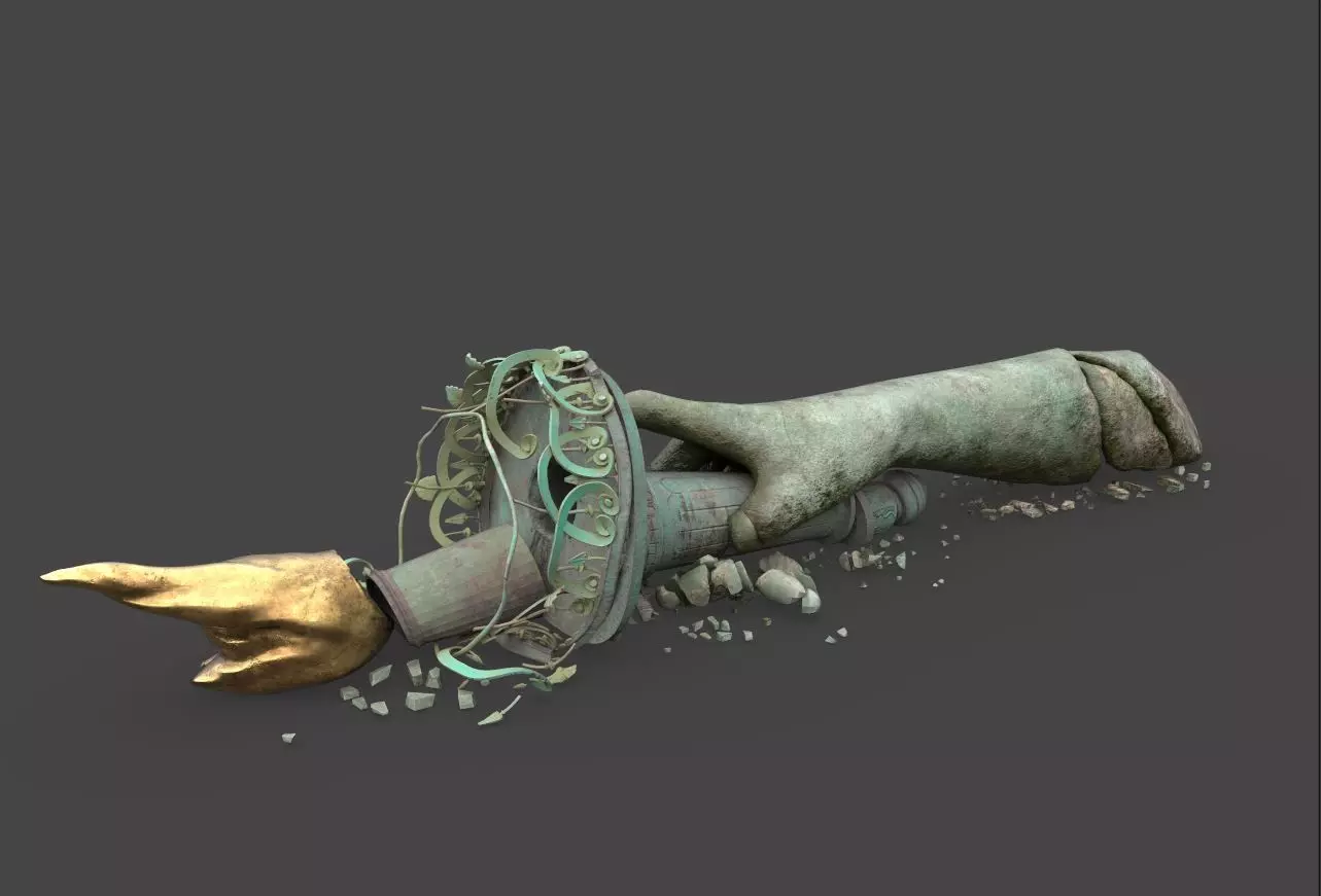 Broken Down Statue Of Libertys Hand and Torch 3D model_0