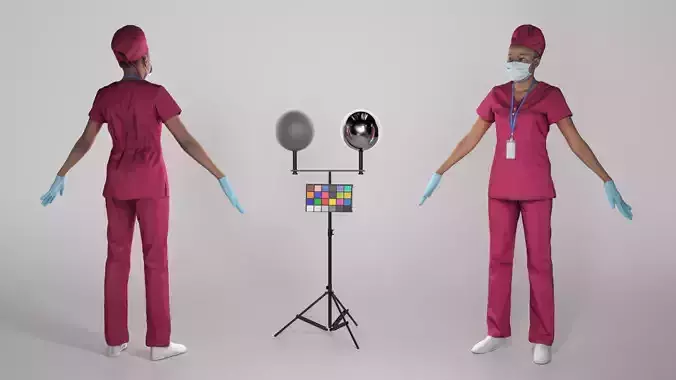 Young nurse in red uniform ready for animation 272 Low-poly 3D model
