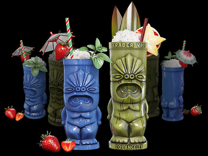 TIKI glasses with cocktails 2 3D model
