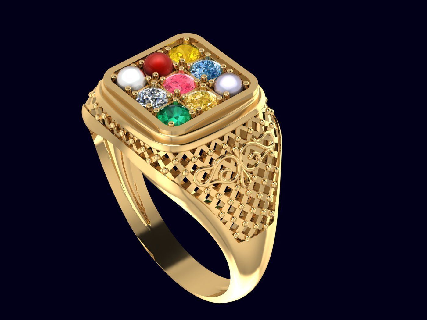 NAVARATNA Ring  3D print model_3