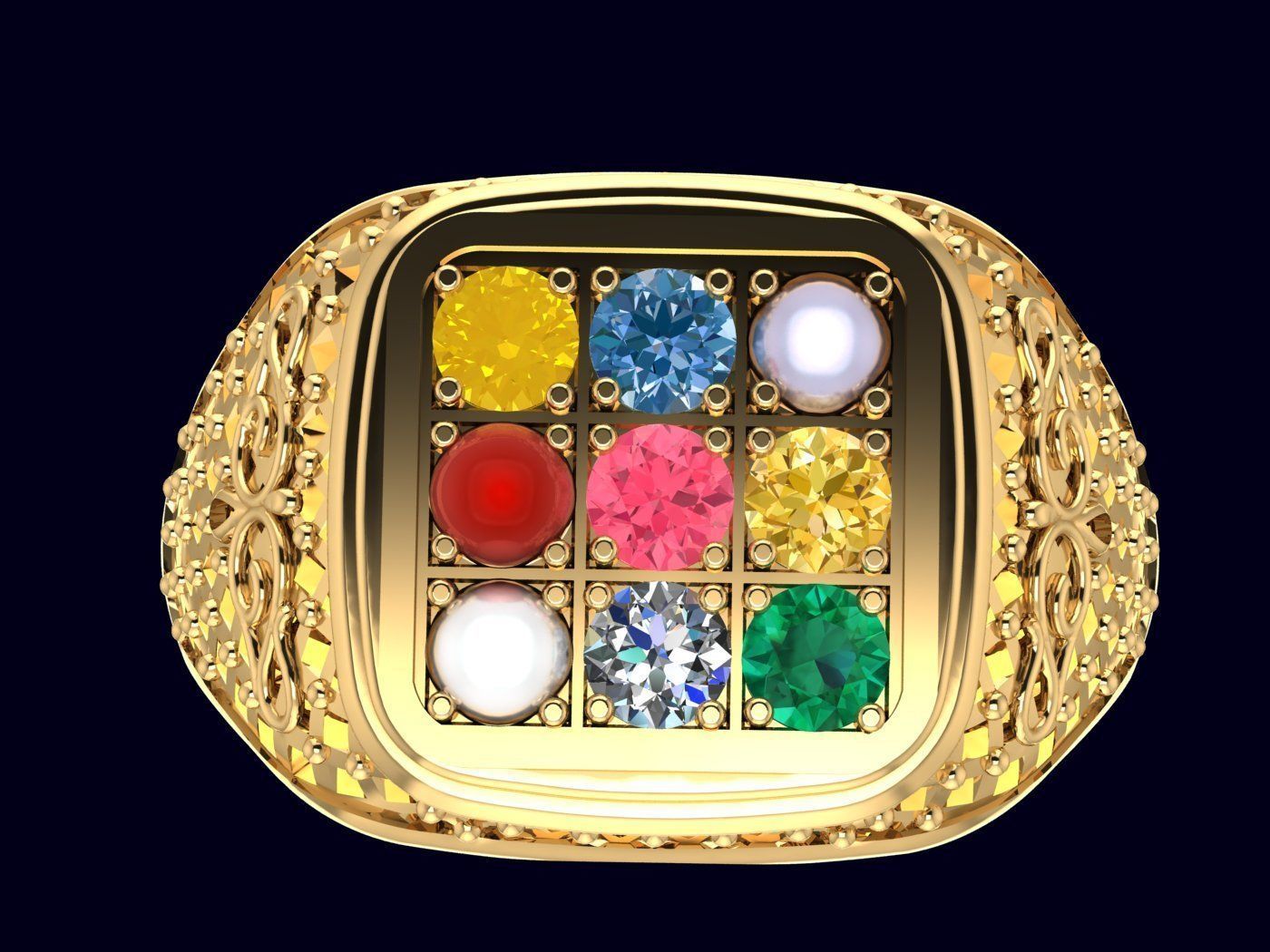 NAVARATNA Ring  3D print model_2